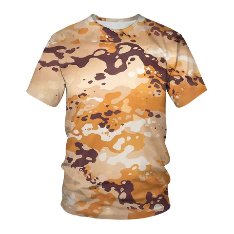 Men's Summer Short Sleeve T-Shirt 3D Digital Print Camouflage Crewneck Casual Loose Top Fashion Streetwear Tee