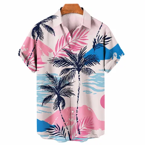 Camisa Hawaiana de Manga Corta para Hombre Estampado Tropical de Poliéster con Botones para Playa Estilo de Vacaciones Casual
