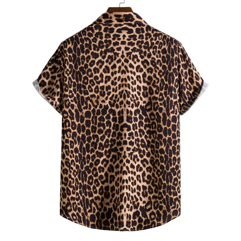 Men Digital Print Leopard Shirt Fashion Short Sleeve Turn Down Collar Polyester Casual Top Summer Vacation Beach Shirt