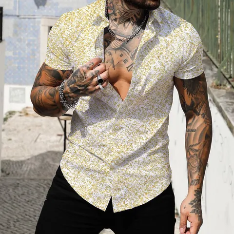 Camisa Hawaiana de Manga Corta Casual para Hombre Impresión Digital Solapa con Botones Top de Verano de Playa Poliéster Floral Degradado