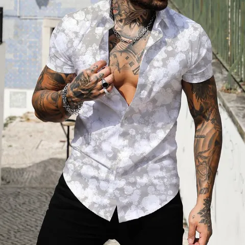 Camisa Hawaiana de Manga Corta Casual para Hombre Impresión Digital Solapa con Botones Top de Verano de Playa Poliéster Floral Degradado