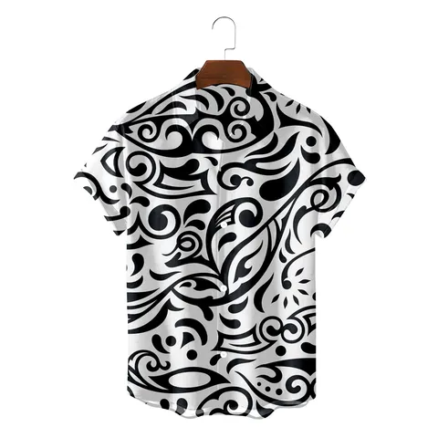 Men's Vintage Ethnic 3D Print Short Sleeve Shirt Casual Loose Lapel Single-Breasted Summer Beach Top