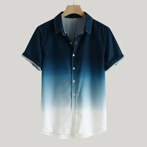 Camicia da Spiaggia Hawaiana Casual da Uomo in Poliestere con Stampa Sfumata Manica Corta Revers Vestibilità Larga per Vacanza Estate Quotidiano
