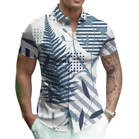 Men's Casual Short Sleeve 3D Digital Print Shirt Summer Lapel Single-Breasted Loose Fit Fashion Top
