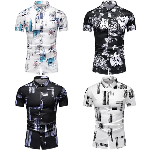 Damen Casual Kurzarm Hemd Sommer Bedruckt Blumenknopf Down Top Atmungsaktiv Dünn Große Größe Polyester Strandhemd Herren Bekleidung