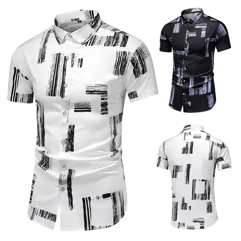 Damen Casual Kurzarm Hemd Sommer Bedruckt Blumenknopf Down Top Atmungsaktiv Dünn Große Größe Polyester Strandhemd Herren Bekleidung