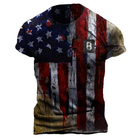 Herren Unabhängigkeitstag 3D Gedruckt Kurzarm T-Shirt Sommer Lässig Streetwear Rundhals Polyester Pullover Top