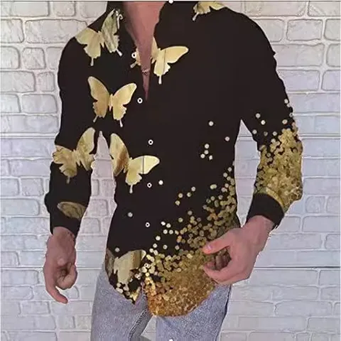 Men's Casual Long Sleeve Cardigan Shirt Printed Lapel Single Breasted Spring Autumn Fashion Streetwear Tops