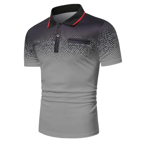 Polo Casual de Moda para Hombre con Estampado de Lunares en Degradado Manga Corta Top con Solapa Cómodo de Poliéster