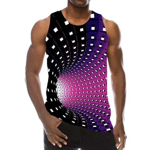 Men's 3D Digital Print Vortex Wormhole Tank Top Psychedelic Sleeveless Graphic Vest Polyester Mesh Breathable Summer Top