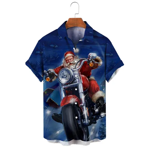 Men Christmas 3D Print Shirt Short Sleeve Button Down Lapel Casual Holiday Party Streetwear Top