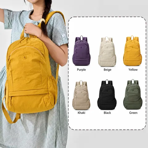 Casual Nylon Backpack For Women Lightweight School Bookbag Travel Daypack College Computer Bag With Multi Pockets