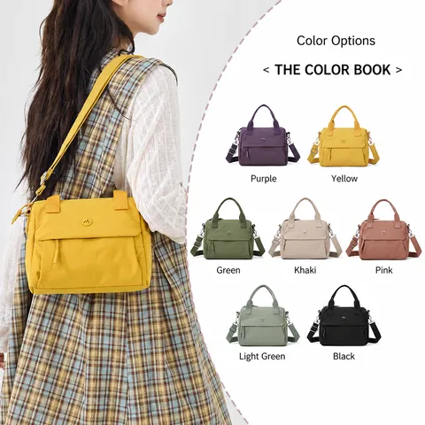 Women Casual Nylon Crossbody Bag Vintage Solid Color Lightweight Shoulder Bag Daily Commute Handbag With Multiple Pockets