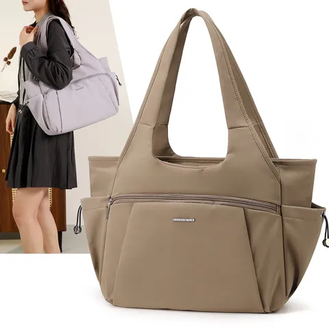 Women Large Capacity Nylon Tote Bag Multi Pocket Casual Shoulder Bag Commuting Travel Handbag