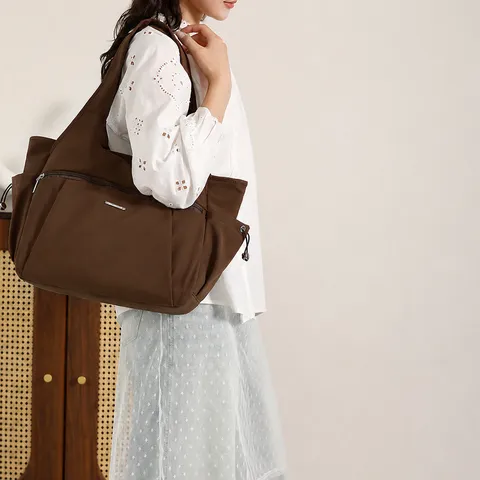 Women Large Capacity Nylon Tote Bag Multi Pocket Casual Shoulder Bag Commuting Travel Handbag