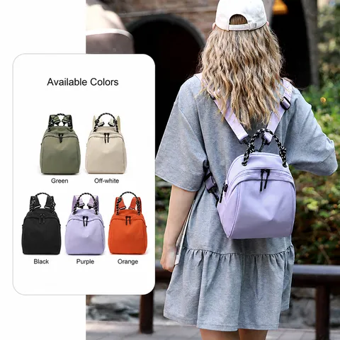 Waterproof Nylon Casual Backpack Minimalist Solid Color Travel Daypack Lightweight Fashion Commuting Bag For Women