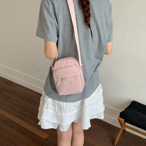 Women Casual Nylon Mini Crossbody Bag Small Shoulder Phone Bag Simple Solid Color Everyday Handbag