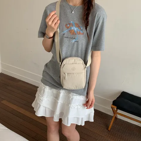 Women Casual Nylon Mini Crossbody Bag Small Shoulder Phone Bag Simple Solid Color Everyday Handbag
