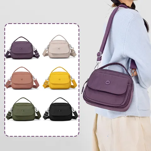Women's Casual Nylon Crossbody Bag Urban Minimalist Solid Color Shoulder Bag Small Square Handbag Daily Travel Bag