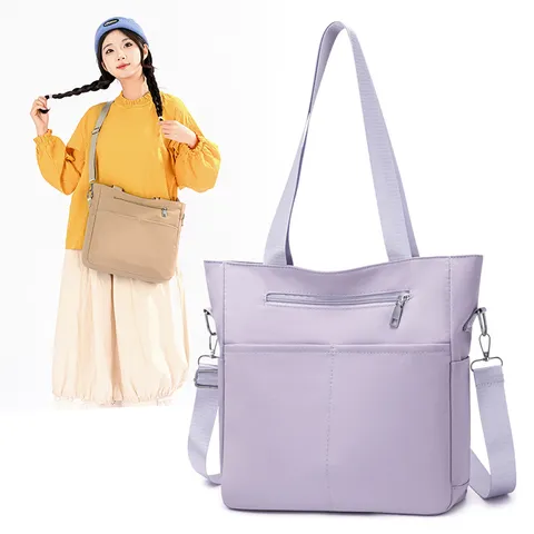 Women Casual Solid Color Nylon Shoulder Bag Large Capacity Tote Bag Student School Bookbag Commuting Handbag