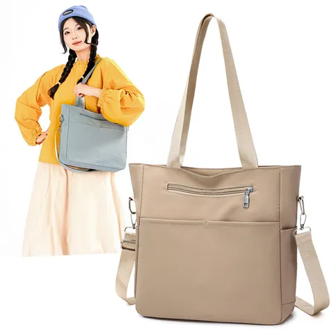 Women Casual Solid Color Nylon Shoulder Bag Large Capacity Tote Bag Student School Bookbag Commuting Handbag
