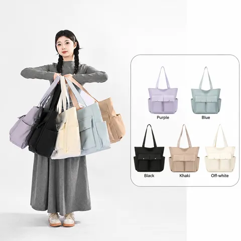 Women Large Capacity Nylon Tote Bag Casual Commuting Shoulder Bag Multi Pocket Student Bookbag Computer Bag