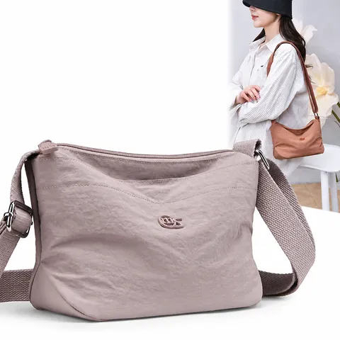 Women Casual Waterproof Nylon Crossbody Bag Multi Pocket Solid Color Shoulder Bag Lightweight Daily Travel Handbag