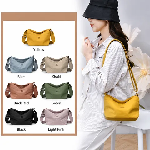 Women Casual Waterproof Nylon Crossbody Bag Multi Pocket Solid Color Shoulder Bag Lightweight Daily Travel Handbag