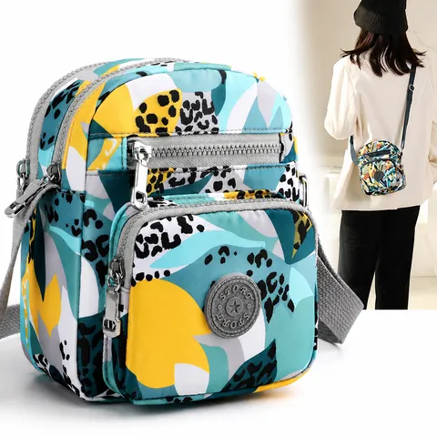Women Fashion Crossbody Bag Lightweight Waterproof Oxford Cloth Shoulder Bag Casual Printed Daily Messenger Bag