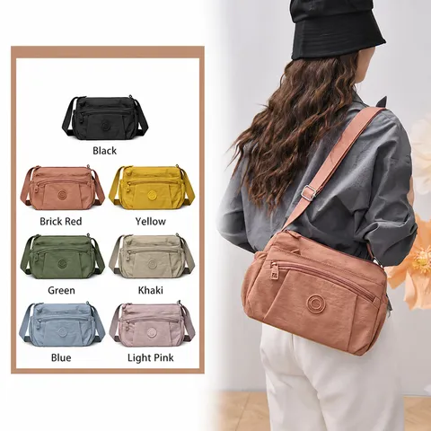Women Casual Nylon Crossbody Bag Multi-Pocket Lightweight Shoulder Bag Travel Daily Handbag Waterproof Fashion Ladies Purse