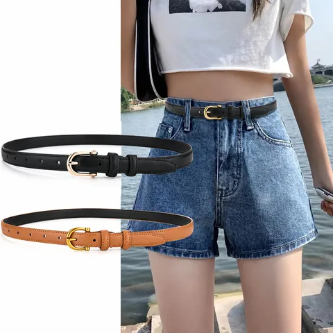 Ceinture en Cuir Véritable de Vache pour Femmes Minimaliste Décontracté Robe Pantalon Ceinture Accessoires de Mode Boucle en Métal Doré