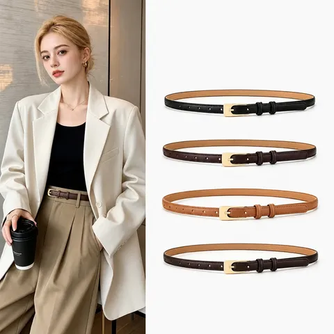 Ceinture Cuir Véritable Femme Polyvalente Fine Robe Ceinturons Boucle Ardillon Métal Rétro Accessoires Taille Mode