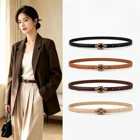 Ceinture en Cuir Véritable pour Femmes Mode Minimaliste Boucle en Métal Sangle de Taille Élégante Robe Manteau Ceinture Décorative
