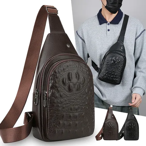 Herren Mode Brusttasche PU Leder Krokodil Muster Umhängetasche Business Pendeln Wasserdichte Sling Schultertasche