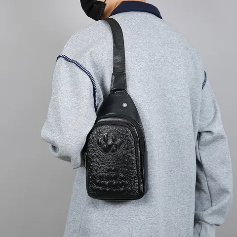 Herren Mode Brusttasche PU Leder Krokodil Muster Umhängetasche Business Pendeln Wasserdichte Sling Schultertasche