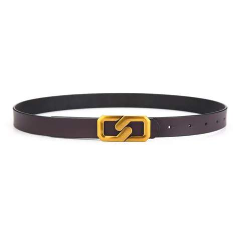 Ceinture en Cuir de Vachette Fendu Minimaliste pour Femmes Boucle Métallique Lisse Élégante Ceinture de Pantalon Casual Accessoires