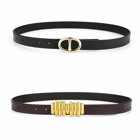 Ceinture en Cuir de Vachette Véritable pour Femme Boucle Métallique Nez de Cochon Mode Ceinture Décontractée Polyvalente pour Robes Pantalons Jeans