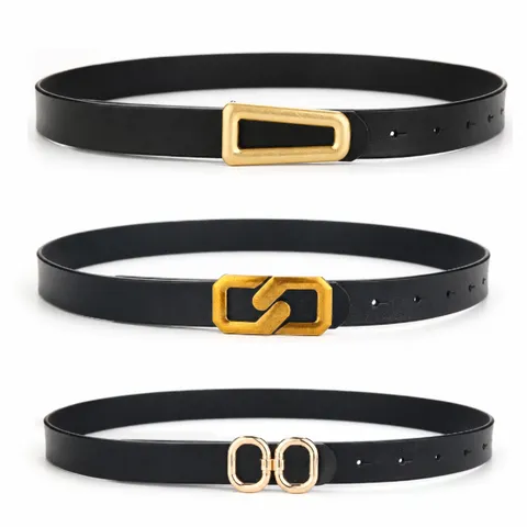 Ceinture en Cuir Véritable Minimaliste pour Femme Ceinture Fine Jeans Mode Décontractée Boucle Métallique Vintage Ceinture de Taille