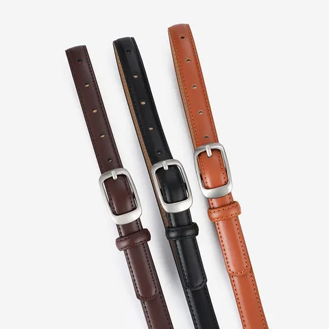 Dames Rundleer Riem Minimalistische Doorngesp Slanke Taille Riem Voor Jurk Pak Broek Mode Accessoires