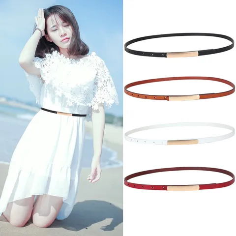 Ceinture Fine en Cuir Véritable pour Femme Ceinture de Robe Minimaliste Boucle Lisse en Métal Ceinture de Taille Mode Casual