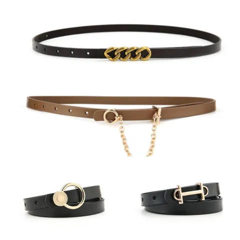 Ceinture Fine en Cuir Véritable Minimaliste pour Femmes Ceinture Rétro Boucle en Alliage Accessoires de Ceinture de Mode