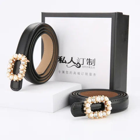 Ceinture en Cuir Véritable Mode Femmes Avec Boucle En Métal Strass Perle Accessoires De Robe De Taille
