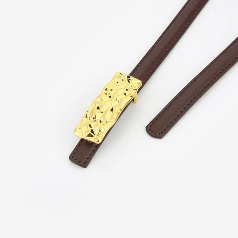 Ceinture Fine en Cuir Fendu Véritable pour Femme Bande de Taille de Robe avec Boucle Métallique Irrégulière Ceinture Mode Casual