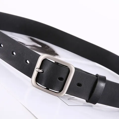 Minimalistisch Retro Echt Lederen Riem Voor Dames Casual Dagelijkse Broek Metalen Vierkante Doorngesp Mode Accessoires