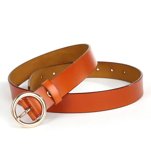 Dames Echt Leren Riem Minimalistische Casual Jurk Riem Met Ronde Metalen Gesp Mode Taille Accessoire