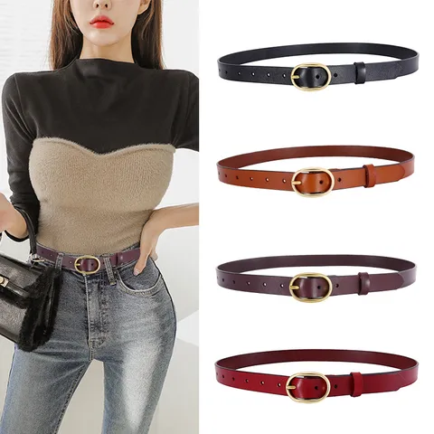 Damen Echtleder Gürtel Minimalistisch Mode Vielseitig Metall Dornschnalle Taillenband Für Jeans Und Kleid