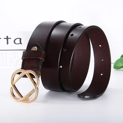 Ceinture en Cuir de Vachette pour Femme Mode Pantalon Décontracté Ceinture avec Boucle Métallique Géométrique Ceinture de Taille Polyvalente