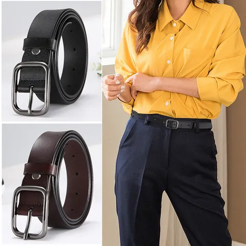 Dames Splitlederen Riem Mode Casual Metalen Vierkante Doornsesp Vintage Tailleband Voor Dagelijks Gebruik