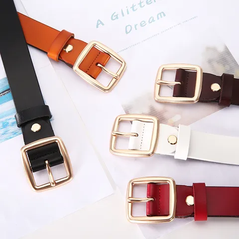 Dames Echt Lederen Riem Retro Casual Broek Riem Met Vierkante Metalen Gesp Mode Dagelijkse Decoratieve Taille Riem