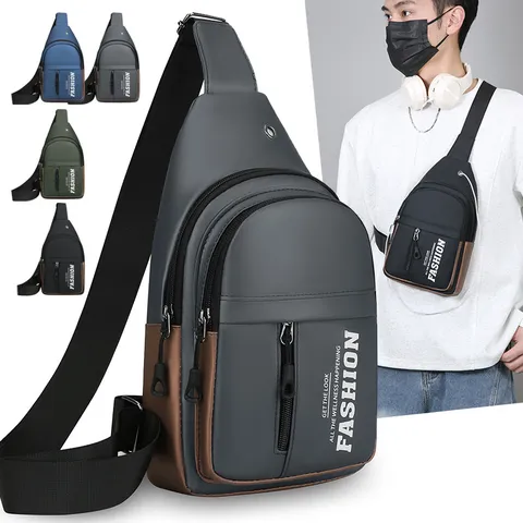 Herren Casual Wasserdicht PU Leder Brusttasche Mehrschichtige Sling Umhängetasche Mode Reise Sport Schultertasche